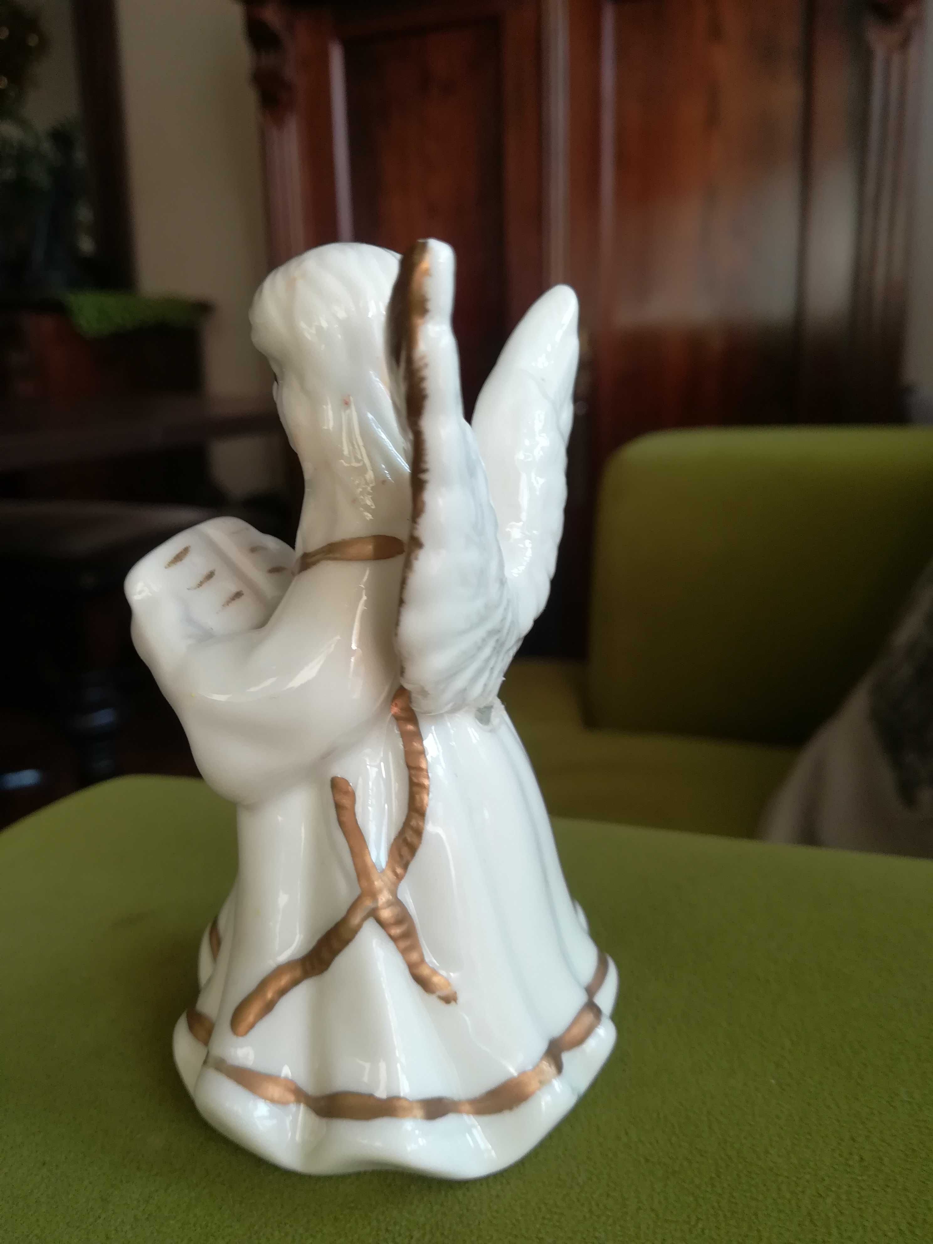 Anioł aniołek z porcelany porcelanowy dzwonek złocenia antyk
