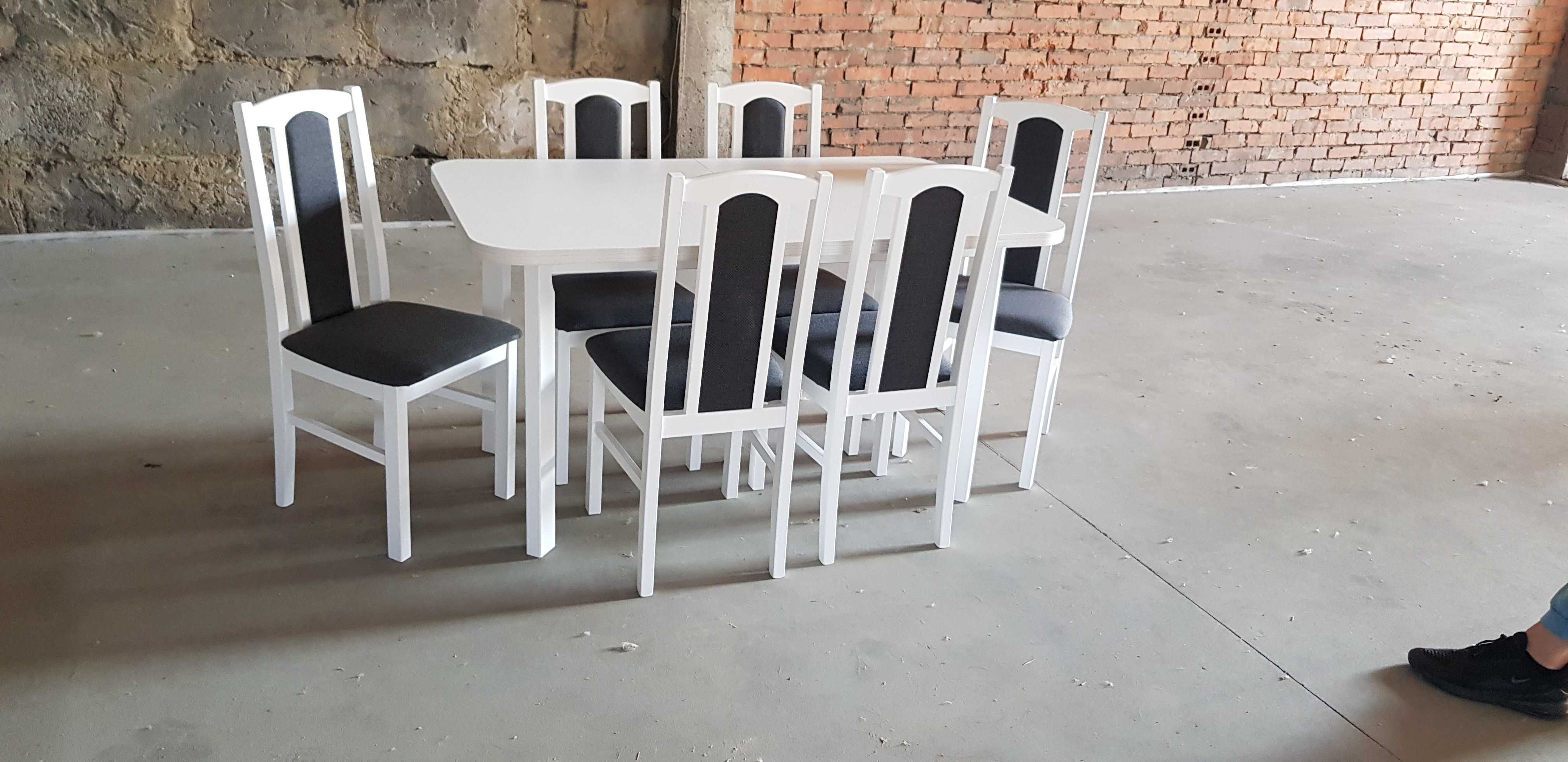 Nowe: Stół rozkładany + 6 krzeseł, biały + grafit , dostawa cała PL