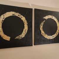 Obrazy akrylowe x2 komplet abstrakcja złote okręgi