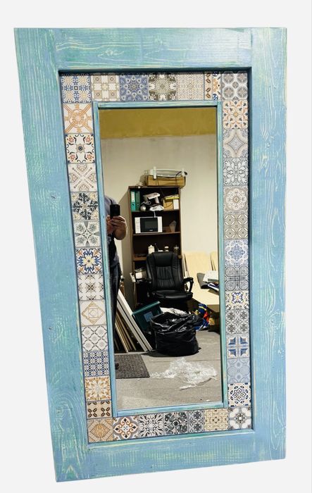 Lustro drewniane z kafelkami w stylu arabskim marokańskim 180x100 cm.