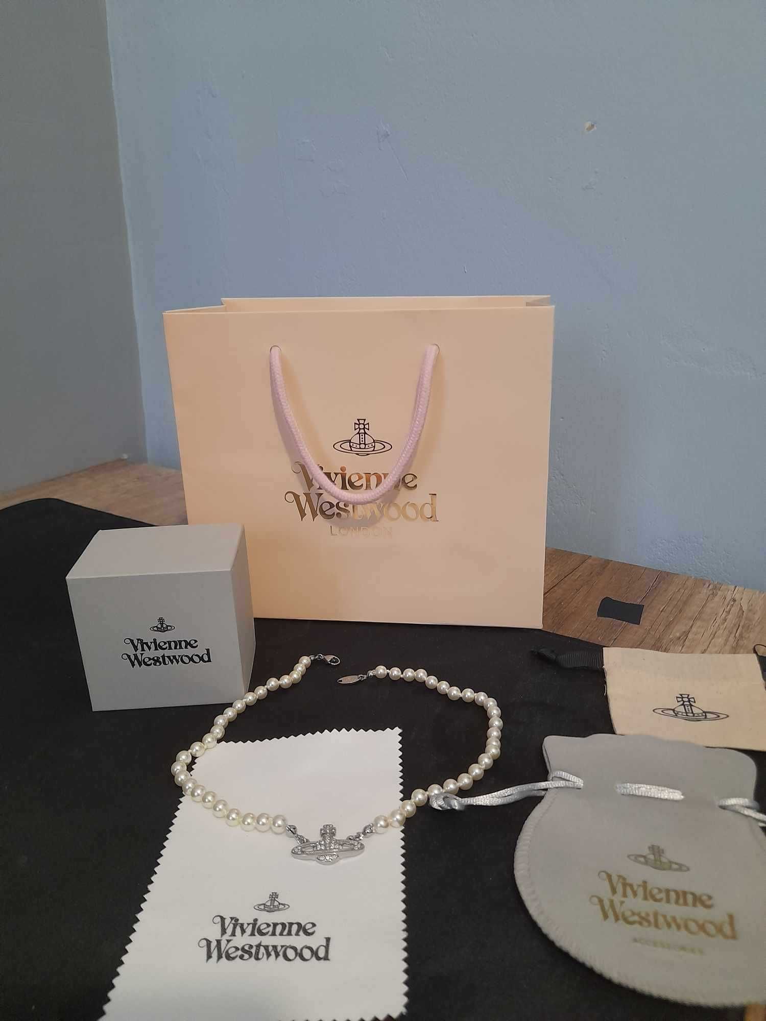 Vivienne Westwood srebrny naszyjnik z perłami necklace