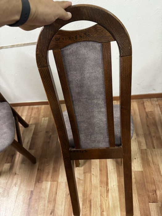 Krzeslo , szare , nowa tapicerka drewniane brazowe