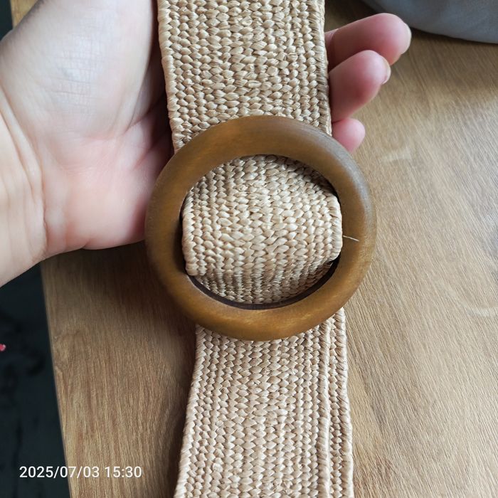 Nowy pleciony pasek damski rozciągliwy gumowany Boho beżowy