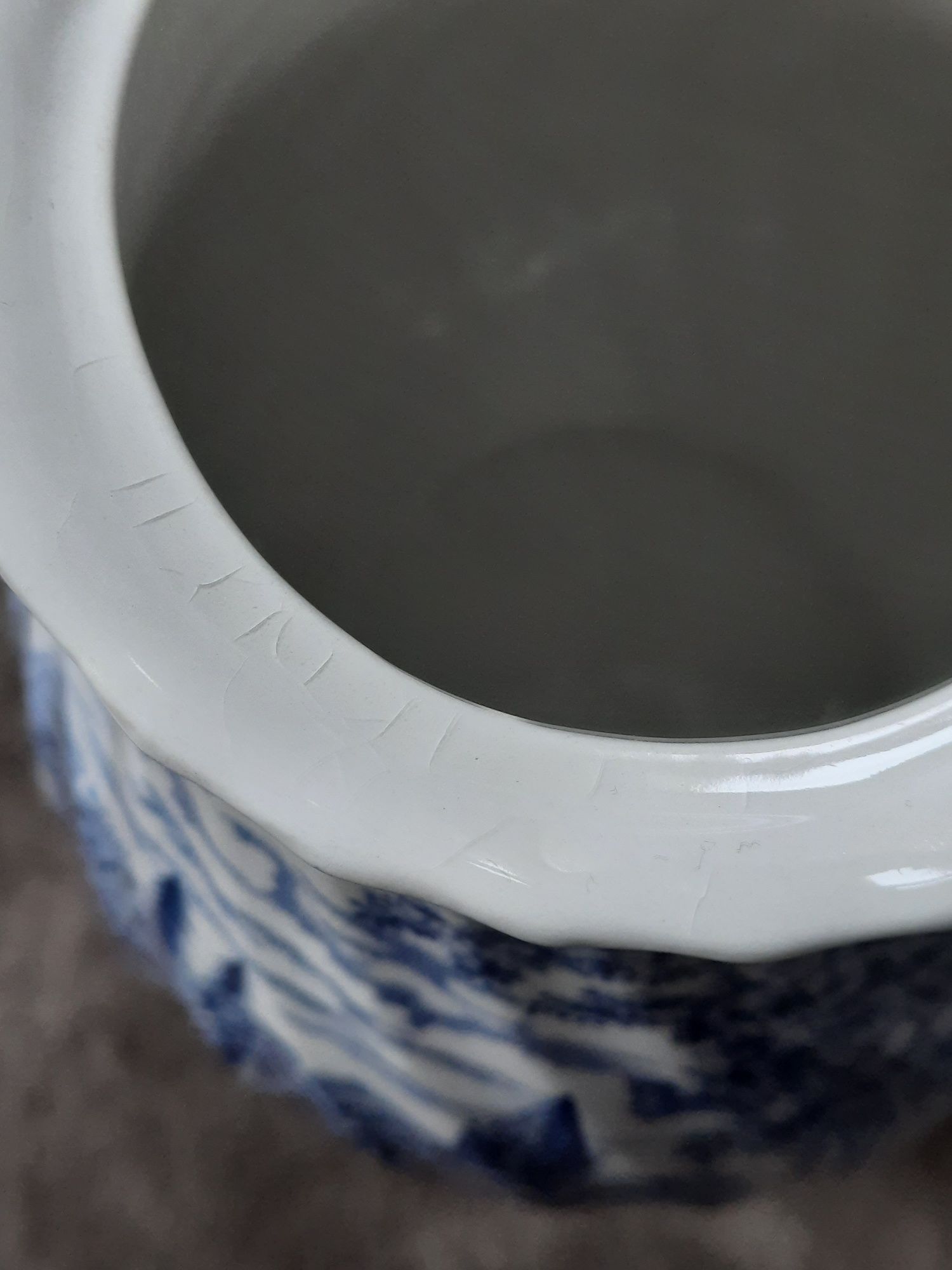 Angielski dzbanek do kawy herbaty porcelana biało niebieski