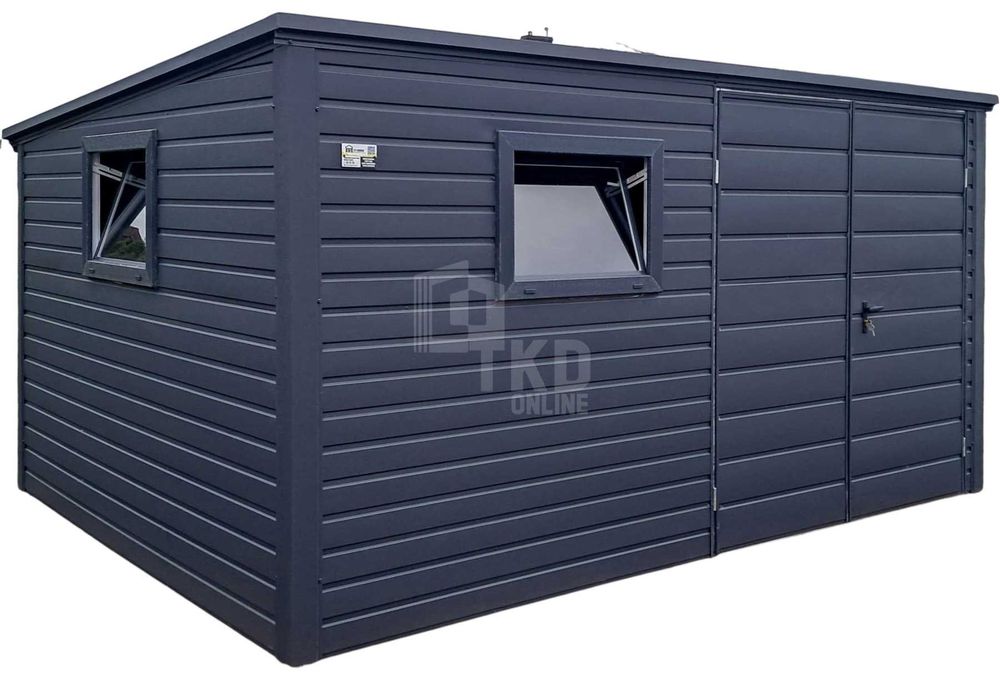 Schowek domek ogrodowy 4x2m brama  2x okno  dach spad w tył TKD391