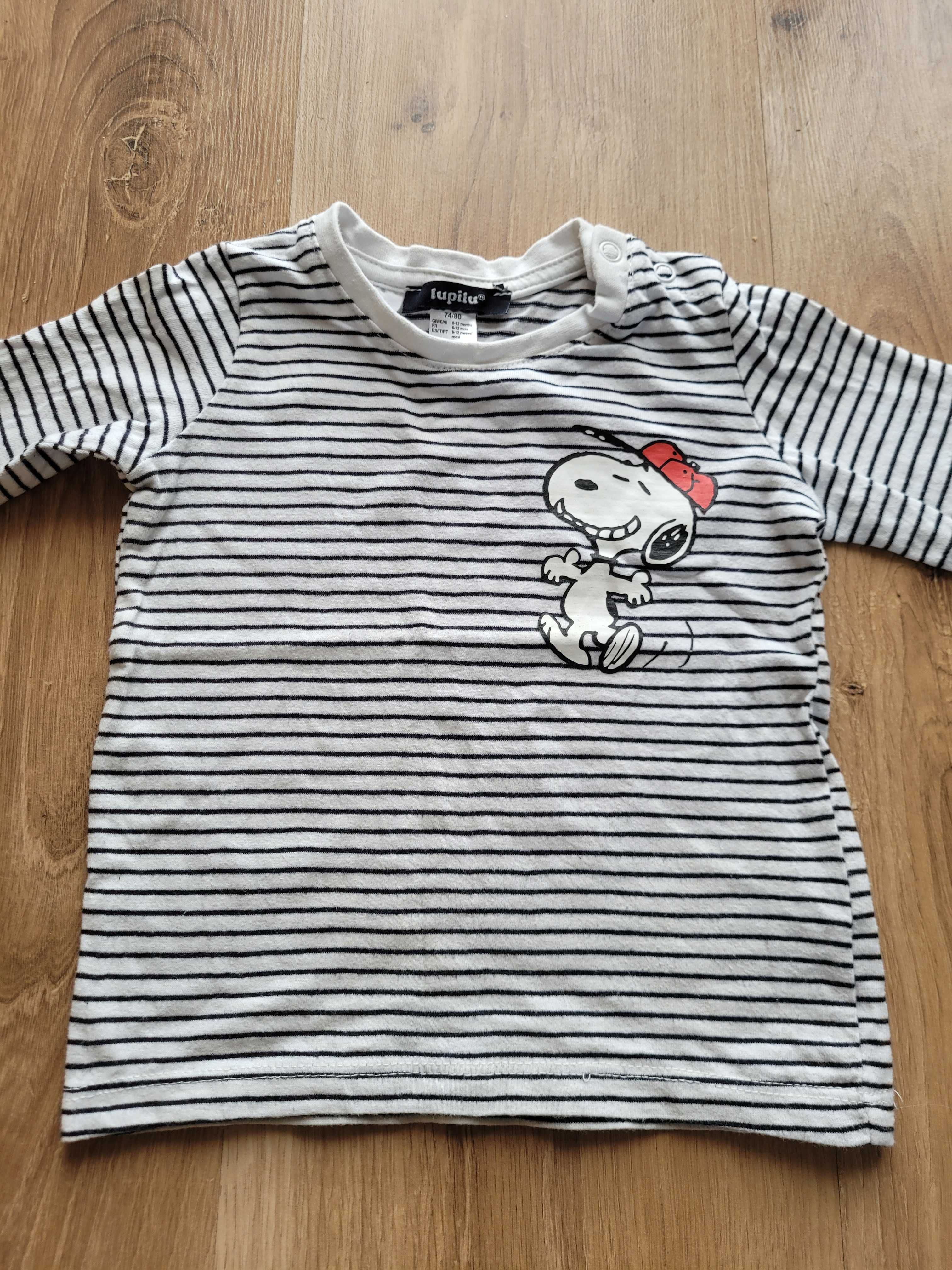 2 bluzki z bio bawełny 74-80 niemowlęce 2pak longsleeve Snoopy 6-12