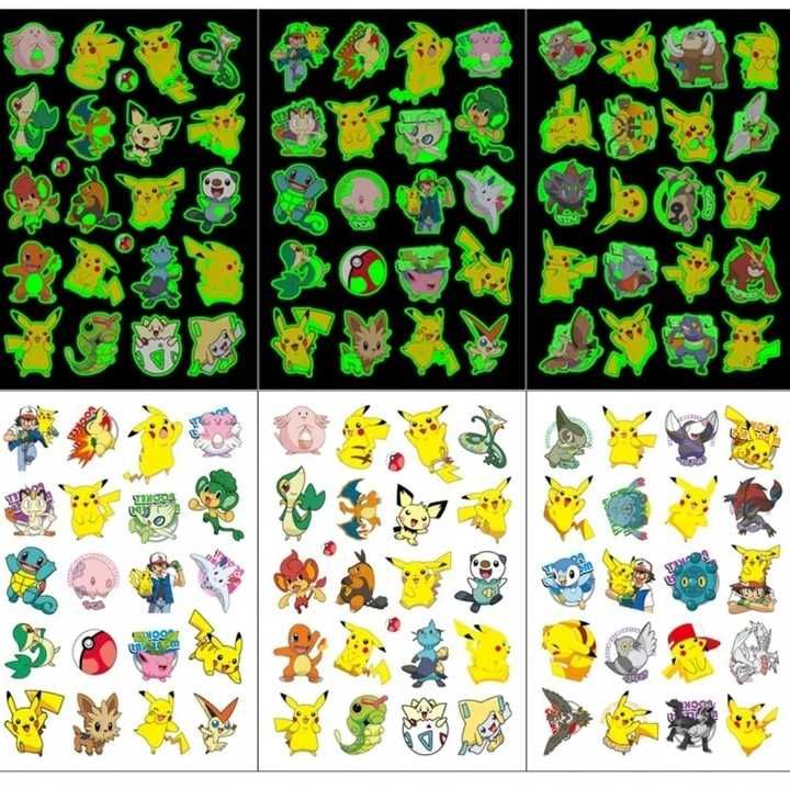 Tatuaże Pokemon Fluorescencyjne Pikatchu 40 sztuk +50 naklejek Pokemon