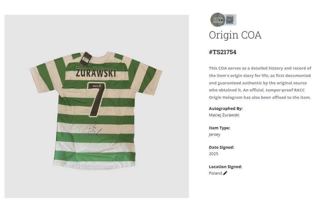 Maciej Żurawski Celtic Glasgow Wisła Kraków koszulka z autografem