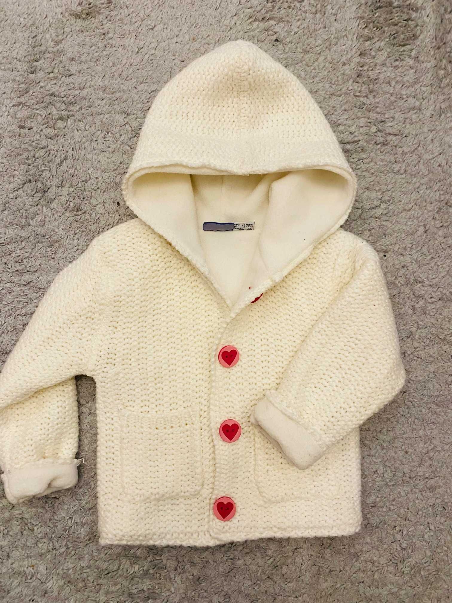 Gruby biały sweterek kurteczka wiosenna dla dziewczynki 62-68