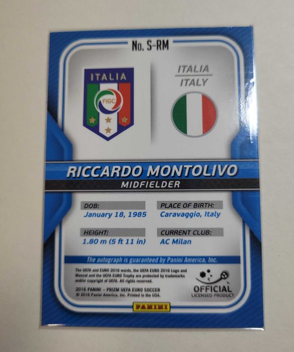 2016 Panini Prizm UEFA Euro '16 #SRM Riccardo Montolivo Autograph