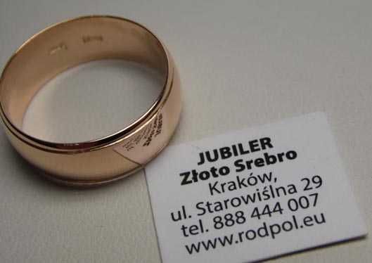 Złota obrączka R.18 7,4 mm. różowe złoto.