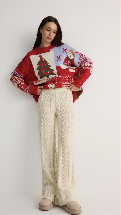 Брюки з візерунком «косичка» вʼязані штани