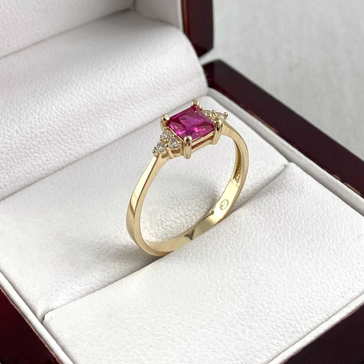 Uroczy ZŁOTY pierścionek z różową cyrkonią PR. 585 (14K) rozmiar 15