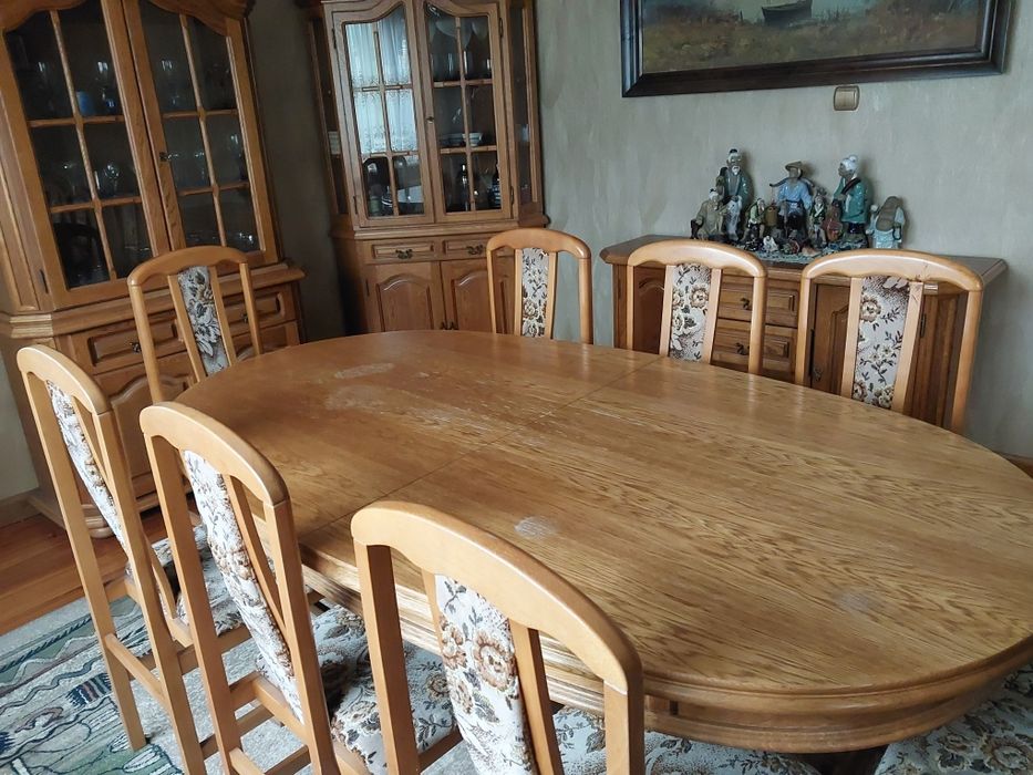 Komplet dębowy komoda kredens stół 8 krzeseł