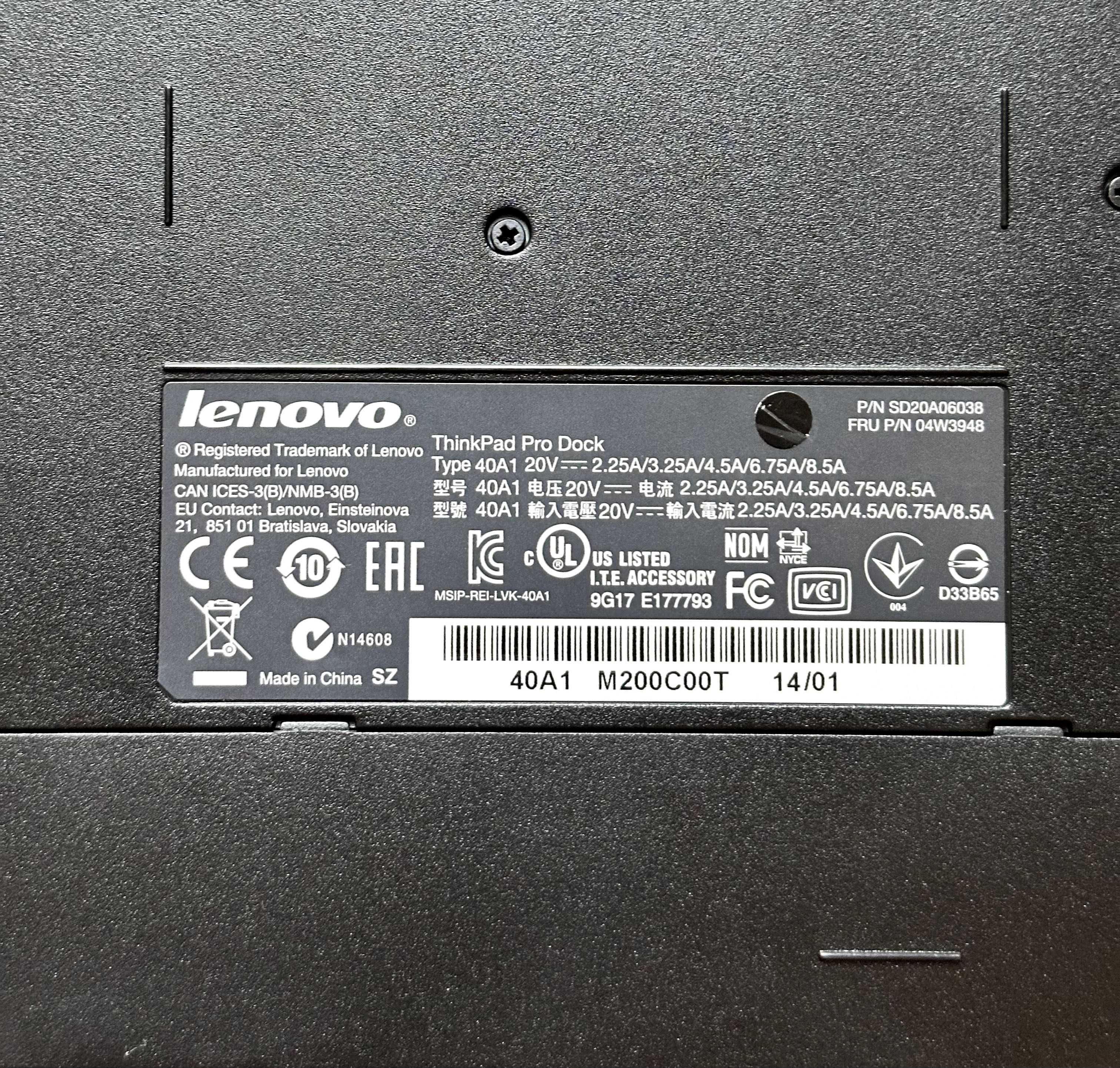 Lenovo ThinkPad Pro Dock Typ 40A1 – stacja dokująca  P/N SD20A06038