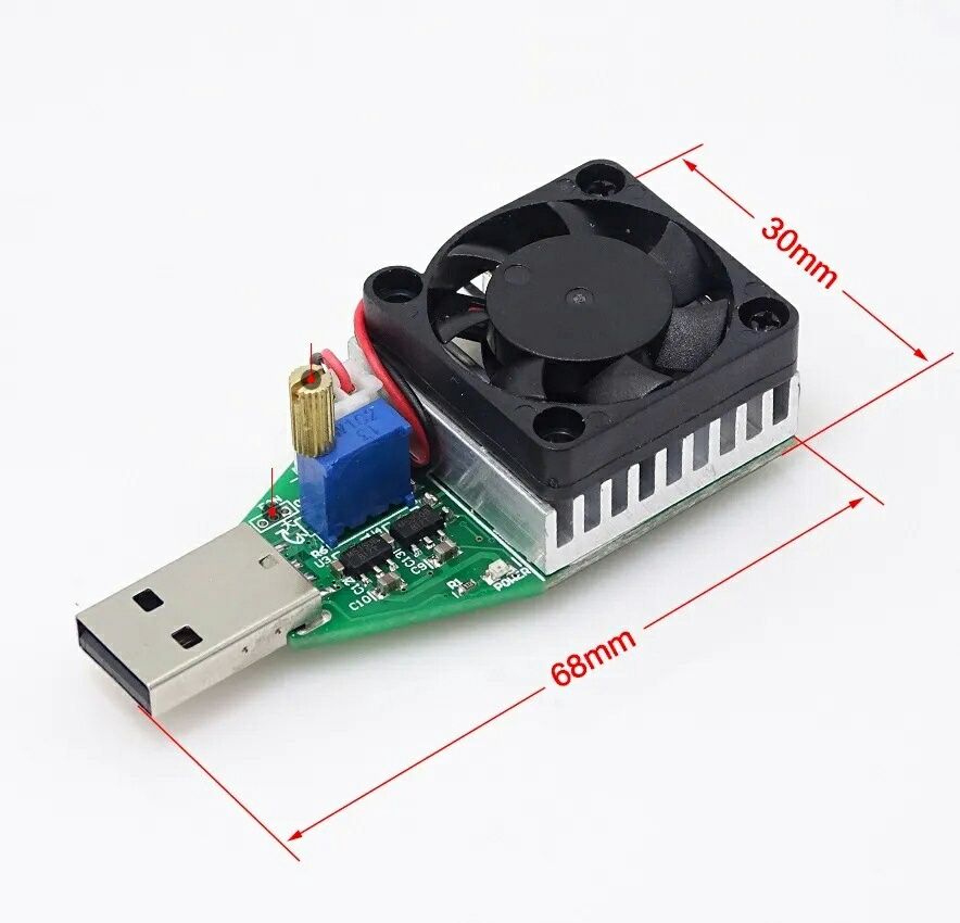 USB нагрузка 3A 15W регулир. с радиатором Тестер Нагрузочный резистор