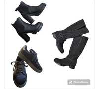 Черные кожаные ботинки на широком массивном каблуке