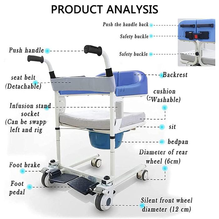 Przenośny wózek inwalidzki łazienkowy 3 w 1, obciążenie 150 kg – stalo