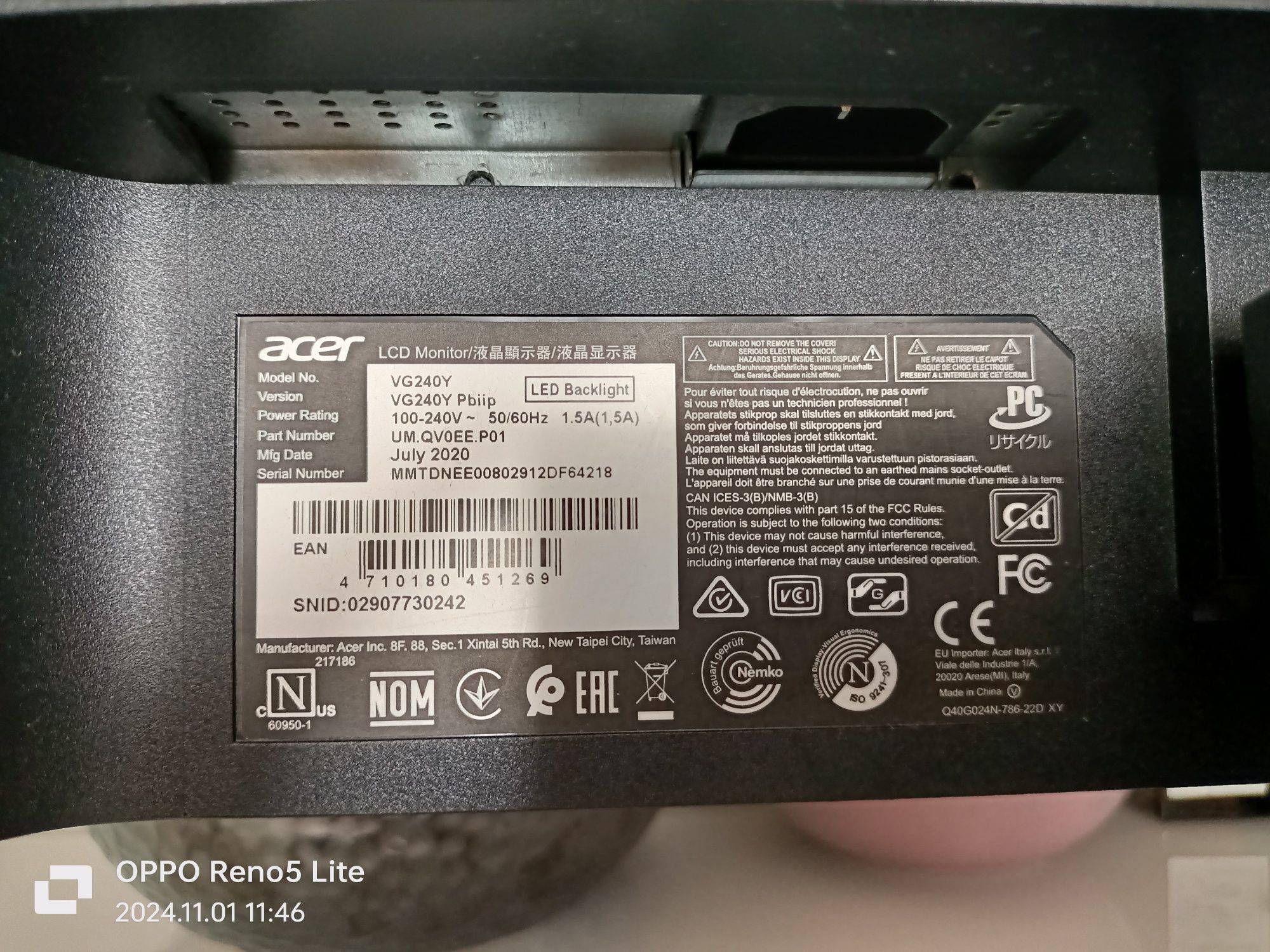 Monitor LCD Accer VG240Y Pbiib