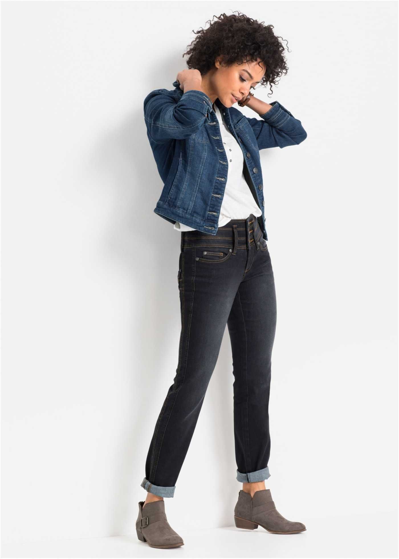 Jeans czarne wyszczuplające na szerokim pasku R 40