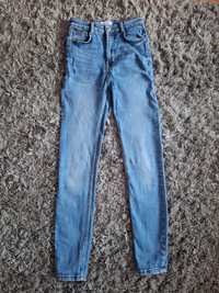 ZARA Niebieskie jeansy rurki, skinny jeans r.36, XS/S z wysokim stanem