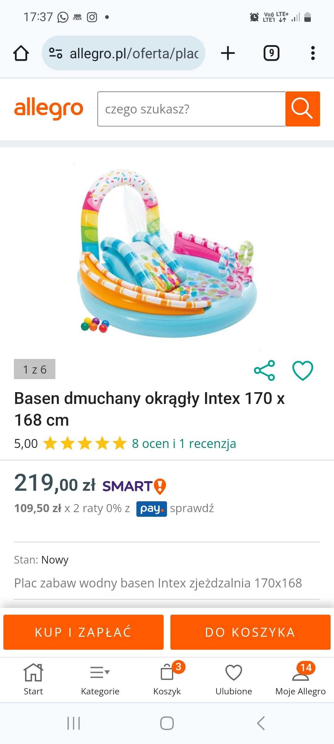 Basen nowy Intex wodny plac zabaw cukierkowy że zjeżdżalnią