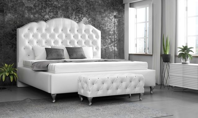 Łóżko Tapicerowane z pojemnikiem BOSS 140x200 białe Kryształy Pikowane