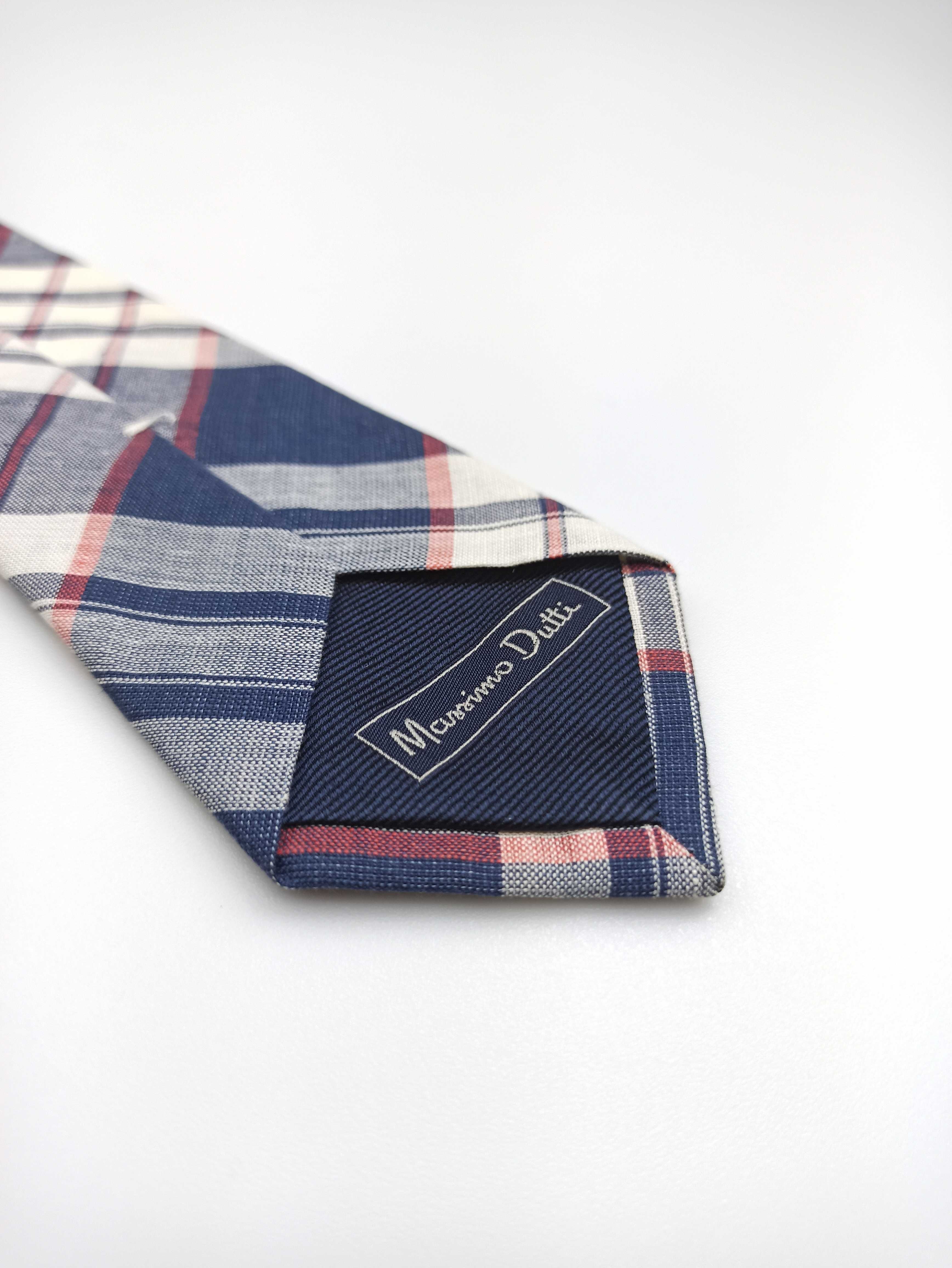 Massimo Dutti lniany bawełniany niebieski krawat w kratkę mpi154