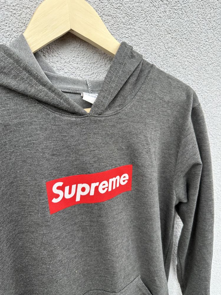 Supreme S M szara damska bluza wciągana z kapturem bootleg