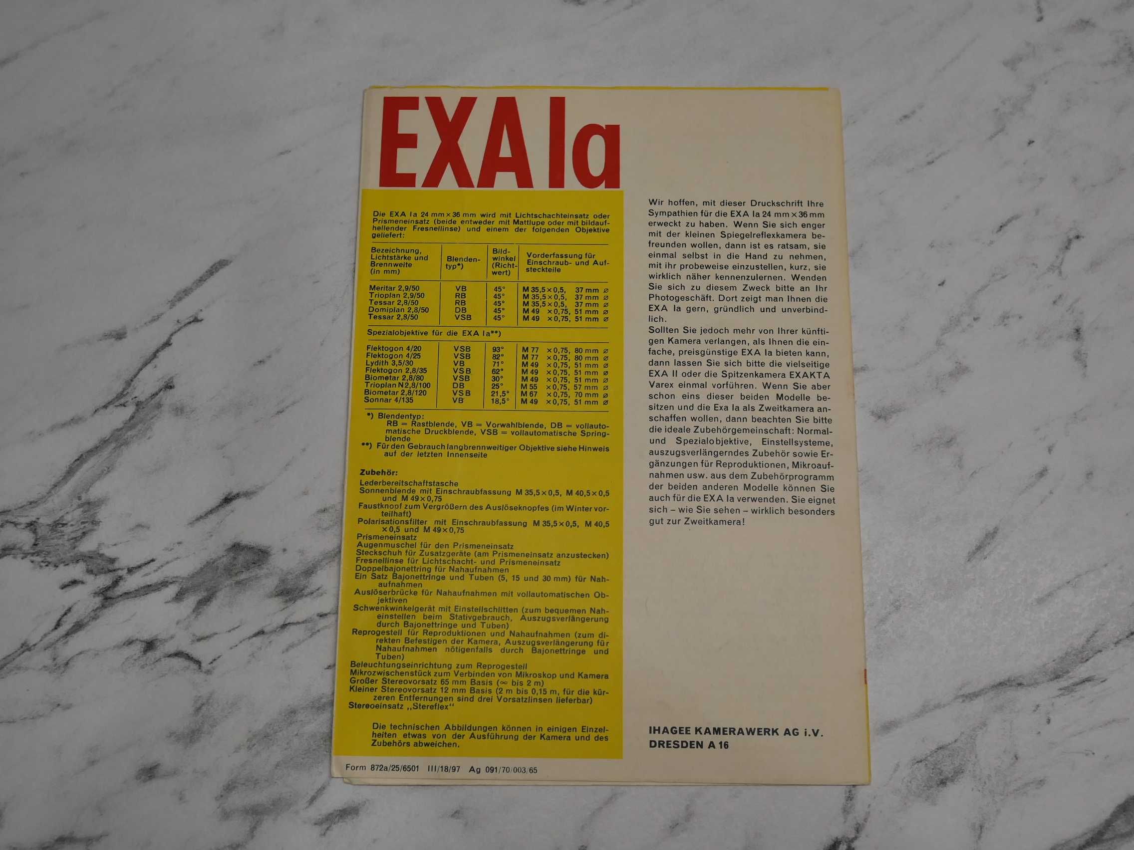 Folder, prospekt - Exa Ia (Ihagee Dresden)