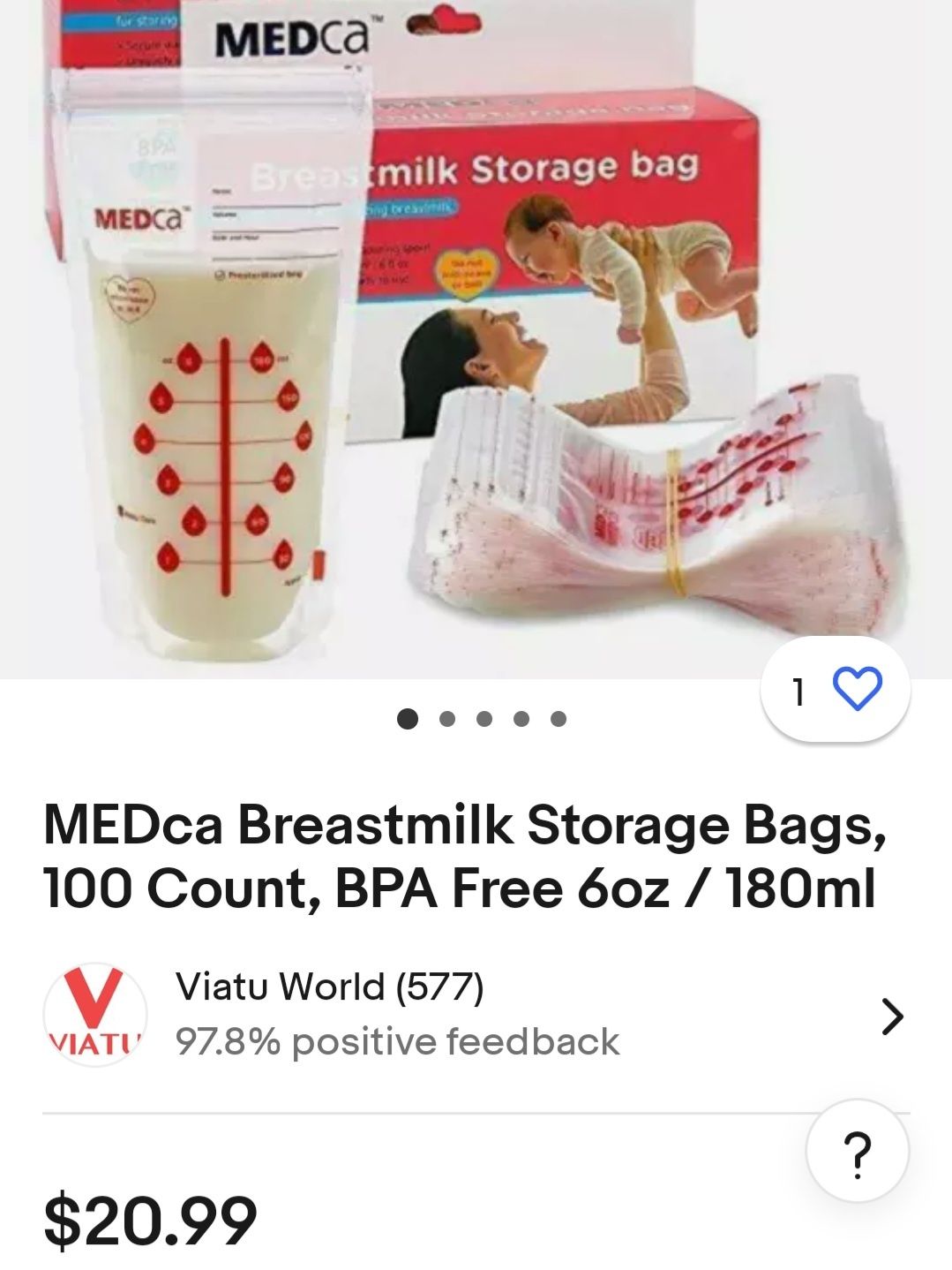 Пакеты для хранения грудного молока MEDca, 45 штук
