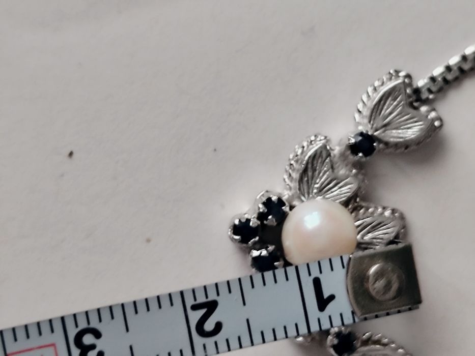 Kolia - naszyjnik - stare srebro 835 + perła + szafiry