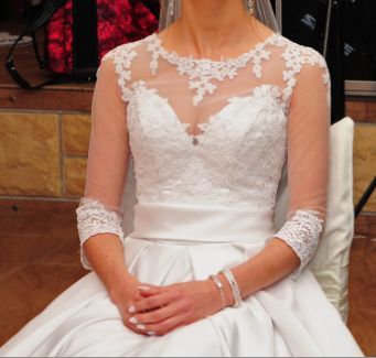 Suknia ślubna biała 36 rękaw ¾ mikado