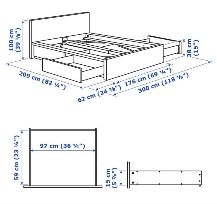 Cama Ikea Malm com gavetões