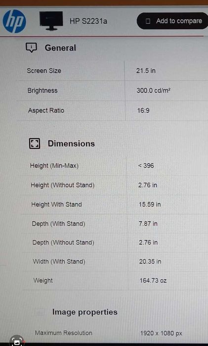 Monitor HP 21,5 polegadas
