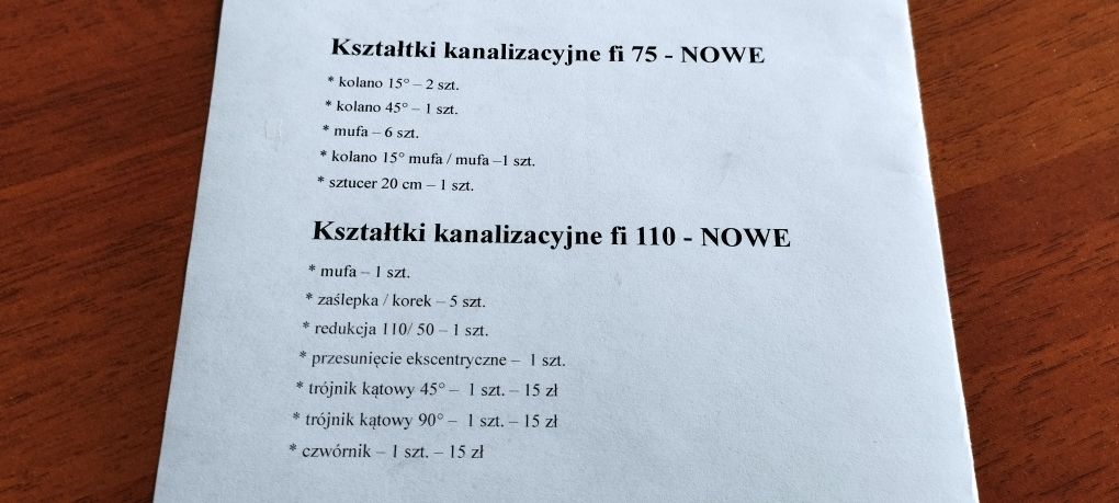 Kształtki kanalizacyjne fi 50, fi 75, fi 110 - NOWE