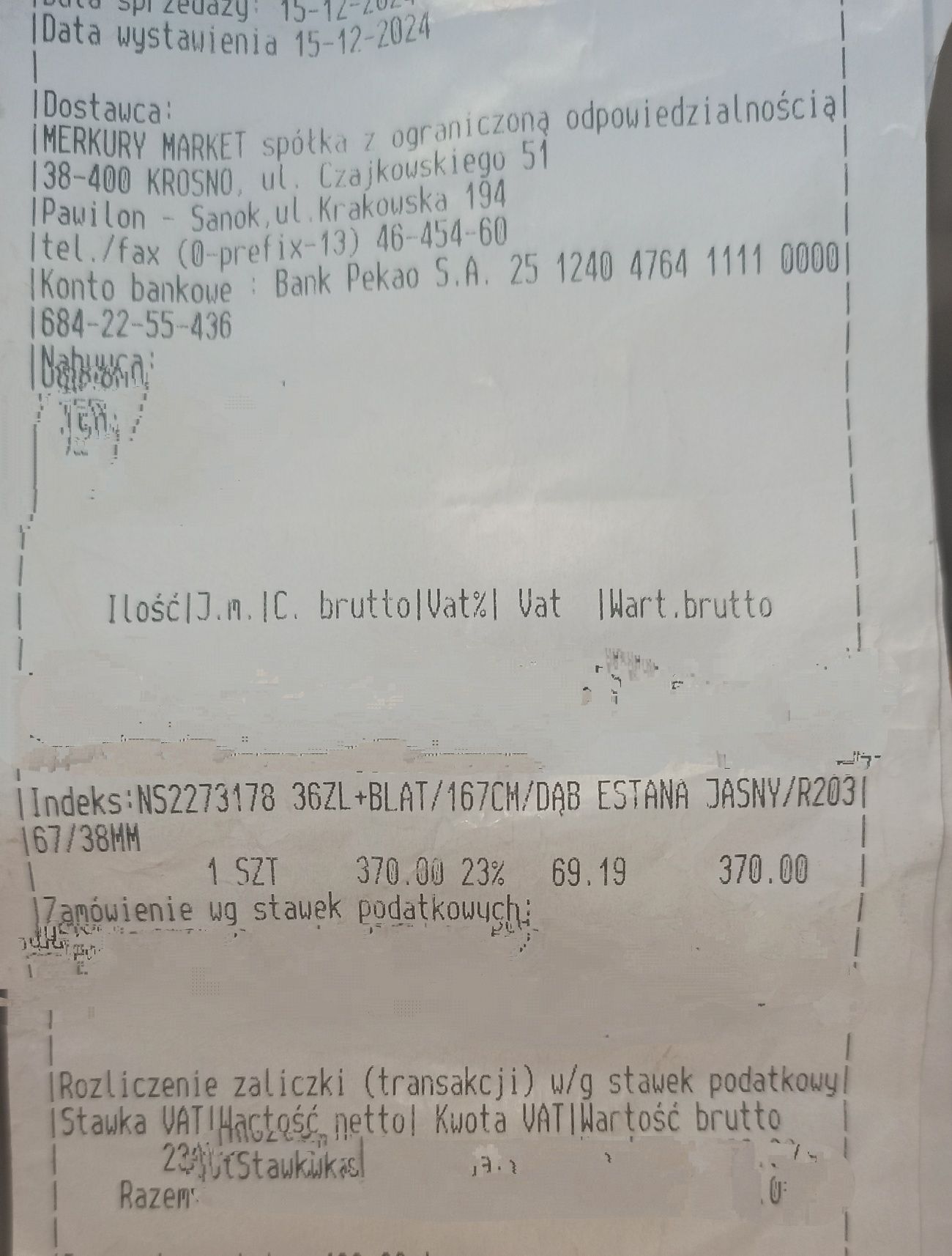 Blat Dąb Estana Jasny 167x60
