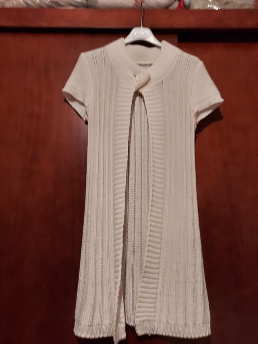 Casaco branco de malha comprido, tamanho S