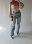 Jasne jeansowe szerokie proste spodnie wide leg wysoki stan 36 S