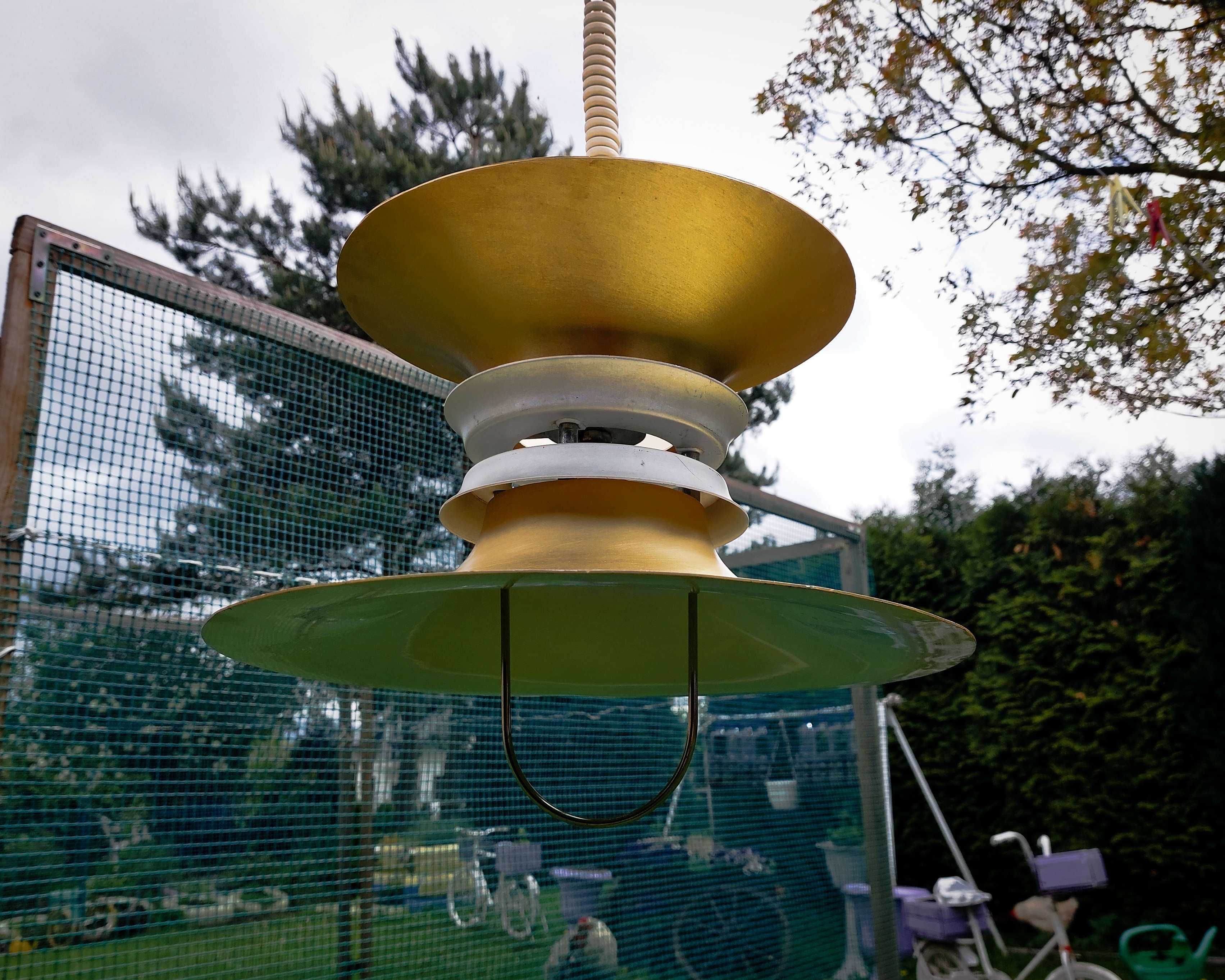 Lampa wisząca Polam Poznań PRL aluminium złocone