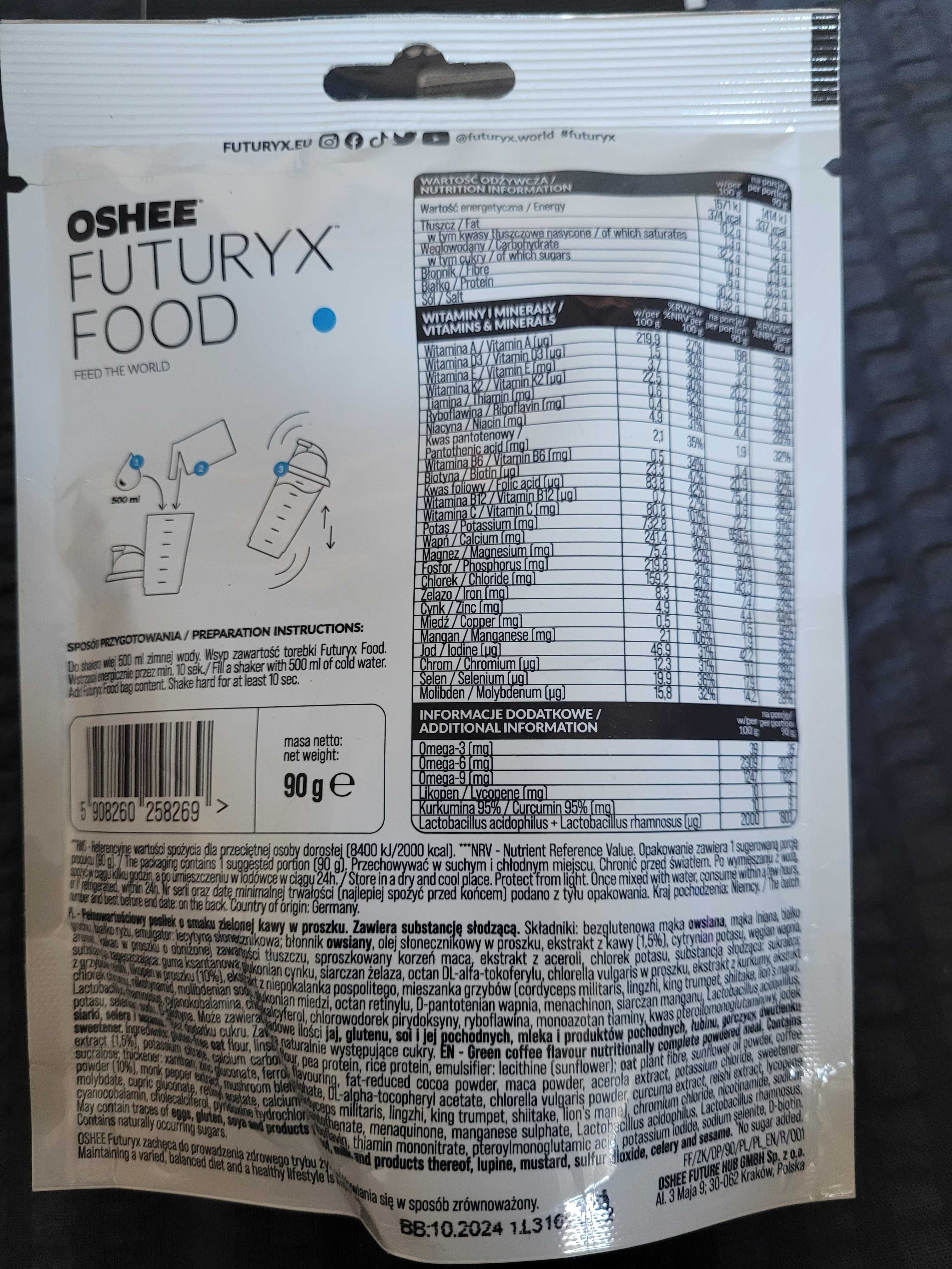 Oshee futuryx food 3 różne porcje po 90 g.