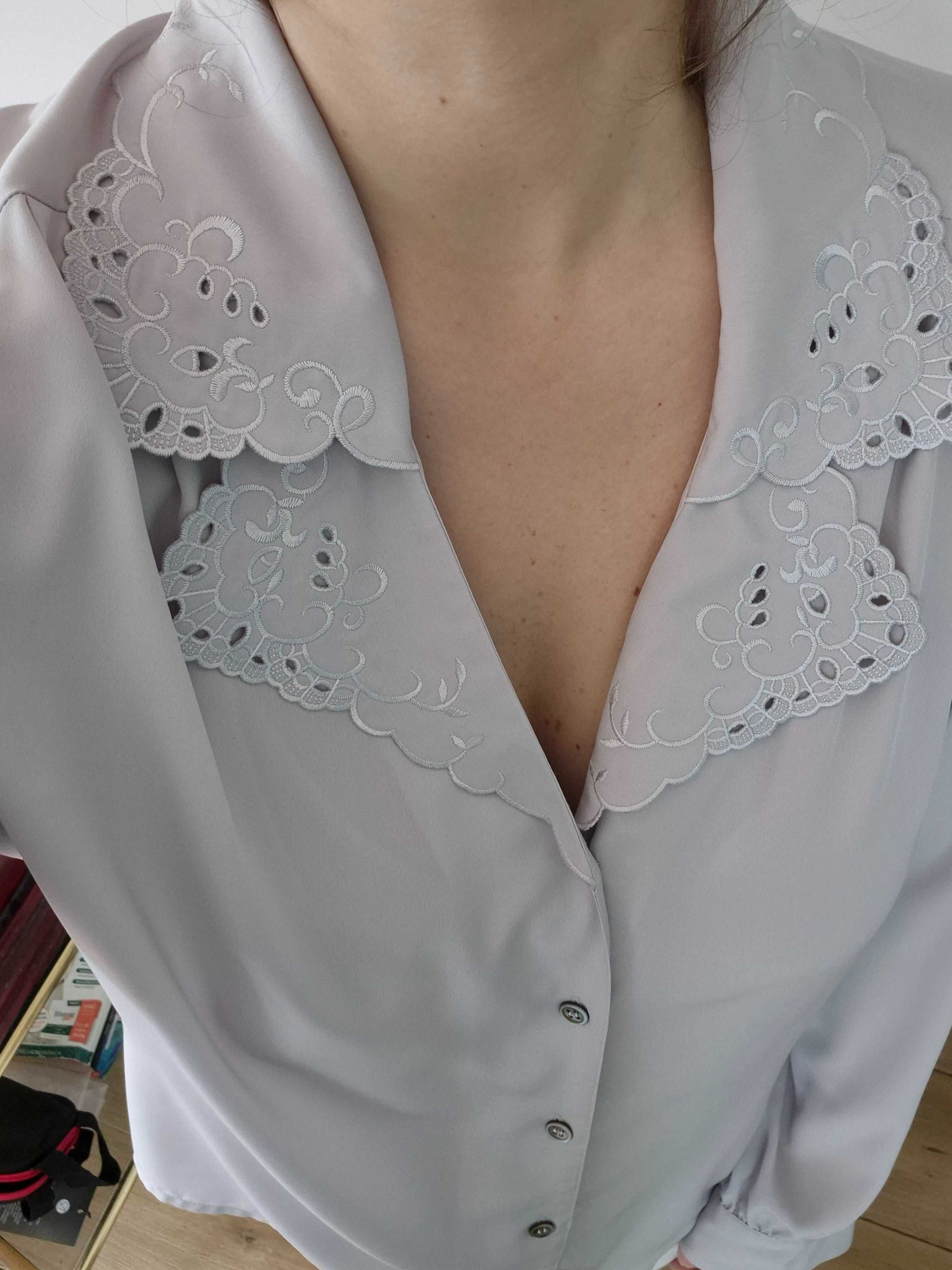 Koszula szara srebrna z haftem elegancka wizytowa oversize 44/XXL