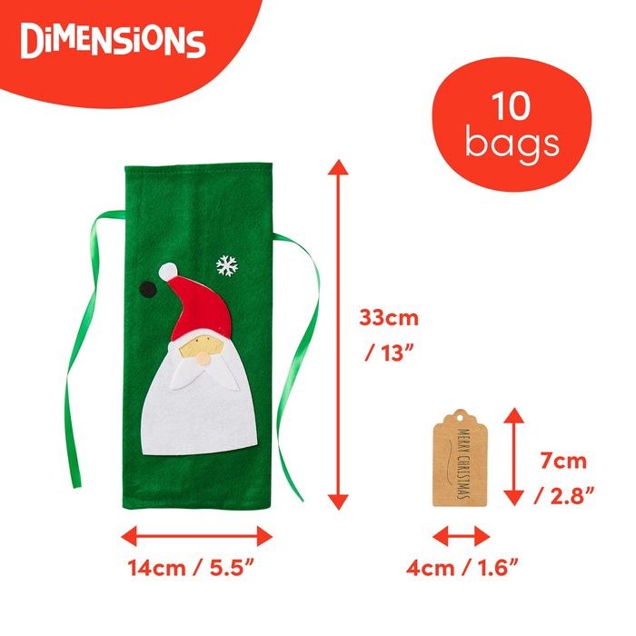 Świąteczne Torebki Filcowe na Butelki Wina - Zestaw 10 szt.