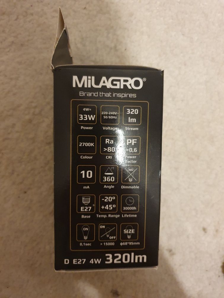 2 żarówki diament brylant Milagro 4W = 33W, 320 lm, 2700K
