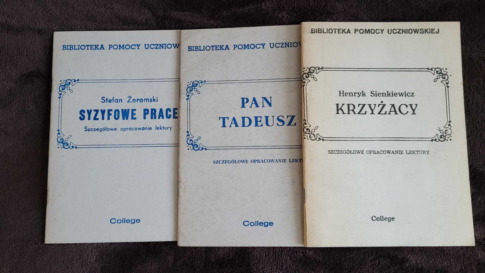 Opracowanie - "Krzyżacy", "Pan Tadeusz", "Syzyfowe prace"