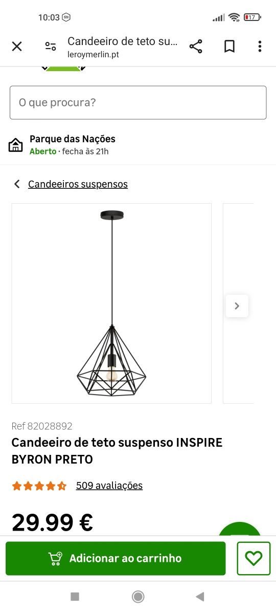 Candeeiro suspenso Teto Leroy Merlin " Inspire"e