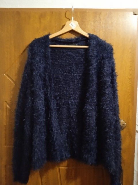 Sweter, kardigan damski, granatowy na święta z włosem rozm.XL
