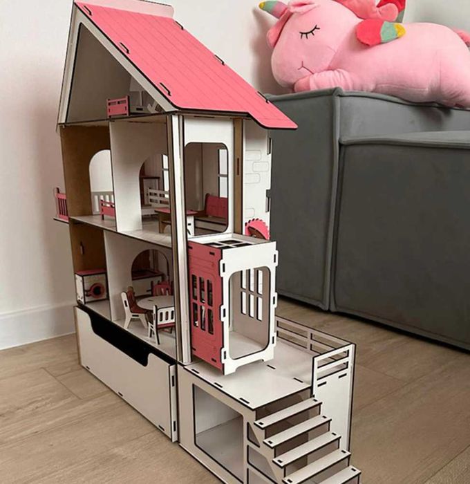Будинок для ляльок LOL, 60 см, з терасо, меблями, шухлядкою з хдф