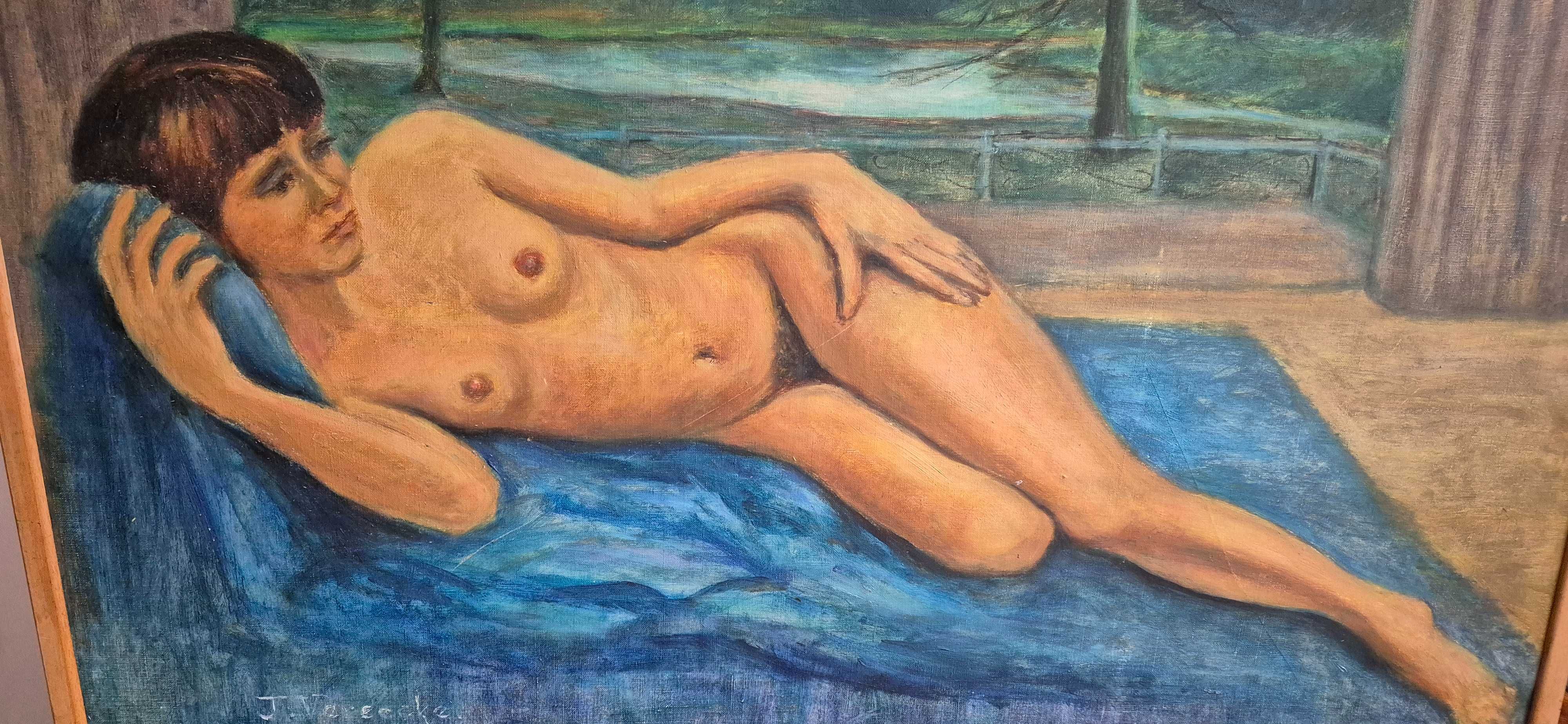 Obraz olej akt impresjonizm Kisling sygnowany J. Vareecke Belgia