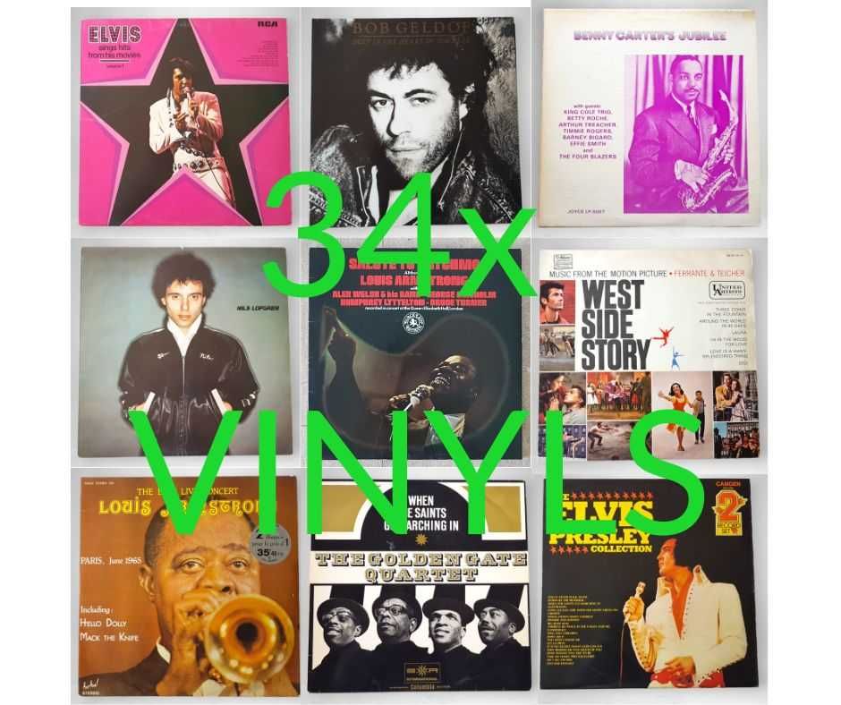 34x WINYLE Elvis, Louis Armstrong, Bob Geldof... Partia Hurtowa